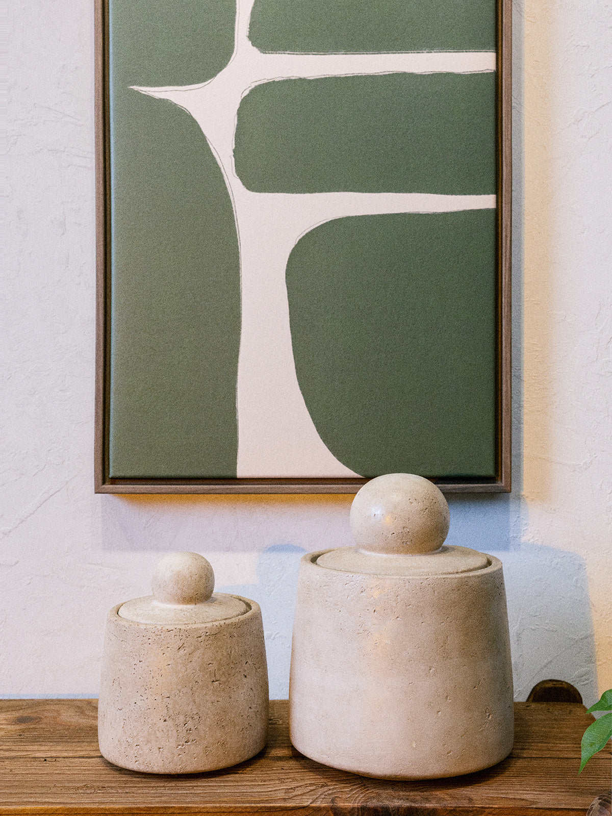 Large travertine container with lid