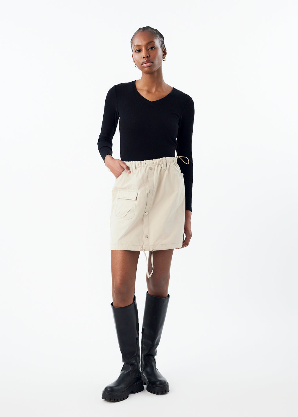 Beige skirt black top best sale