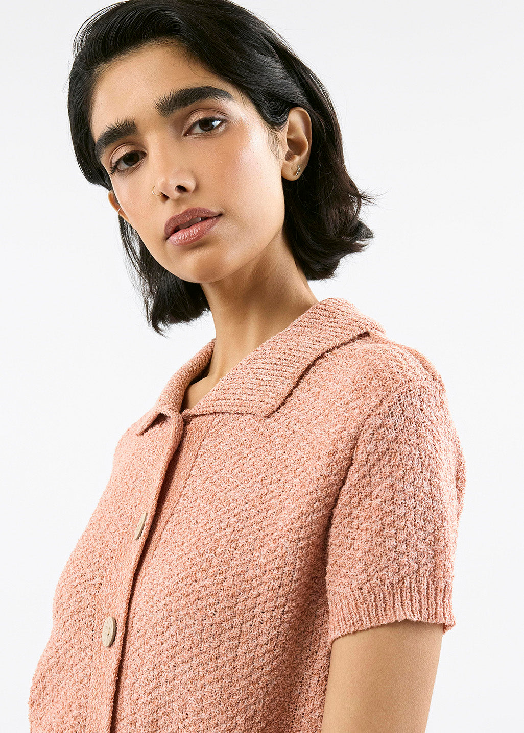 Cardigan manches courtes en maille perlée