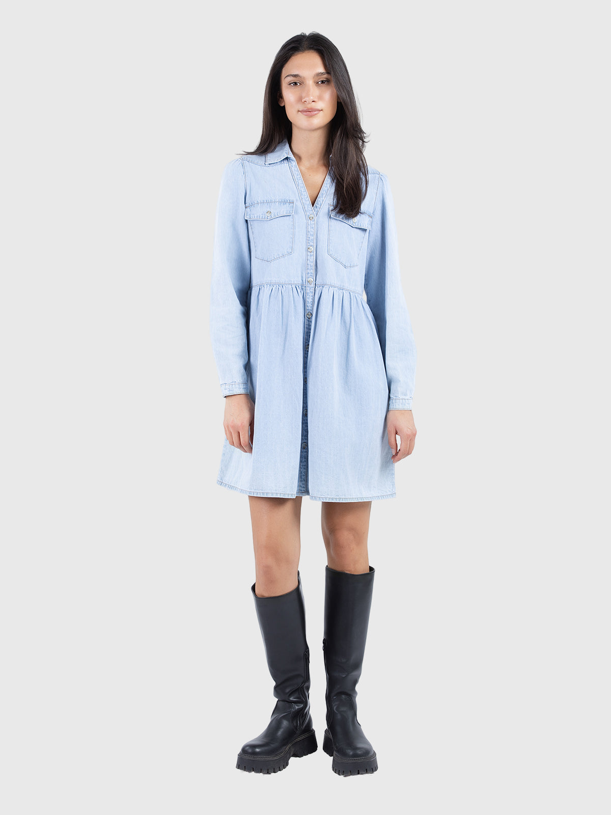 Flare short denim dress
