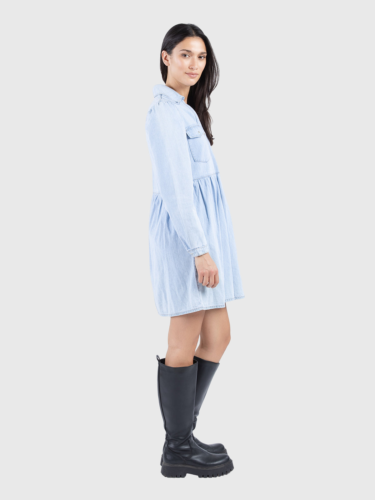 Flare short denim dress