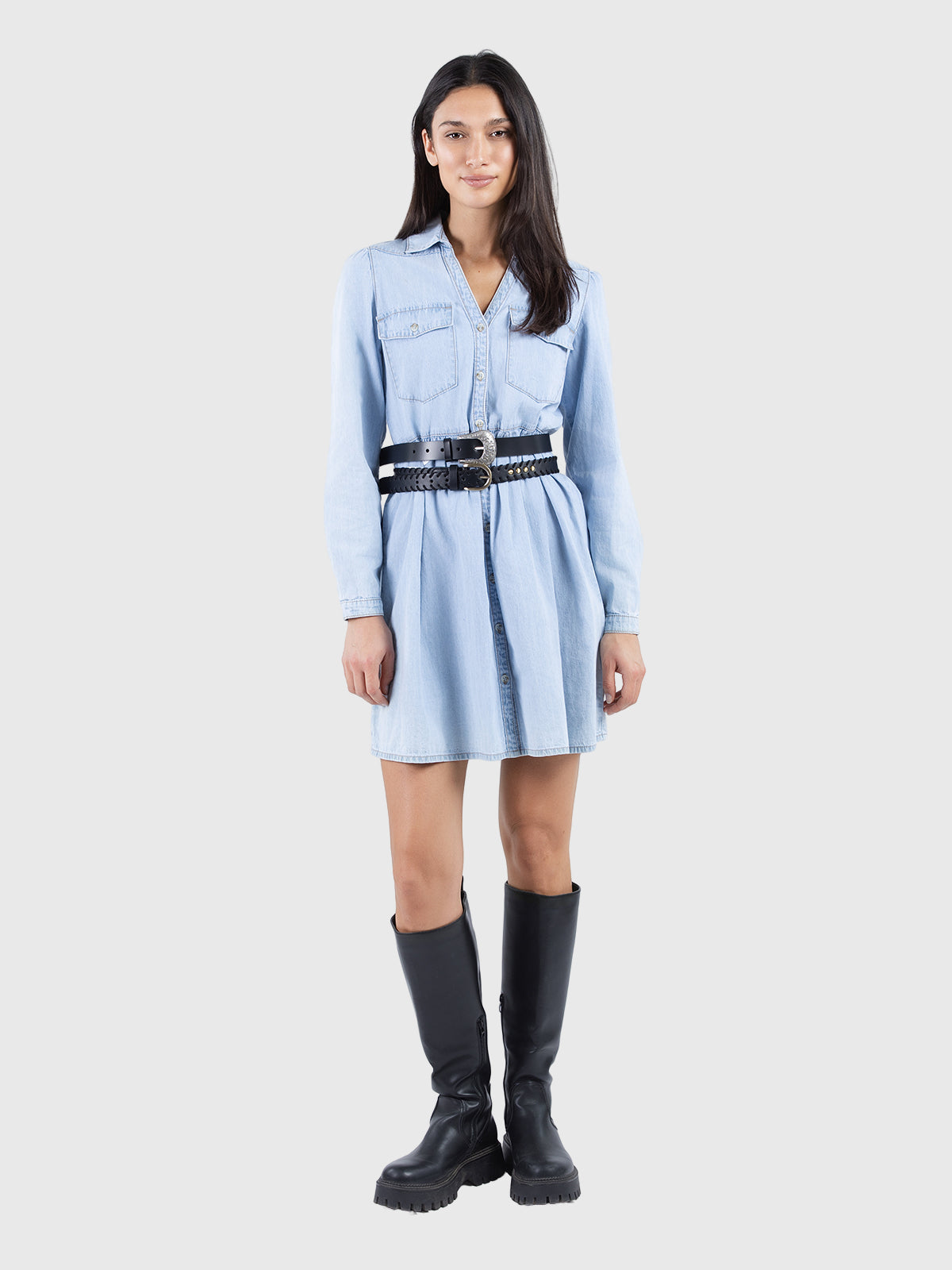 Flare short denim dress
