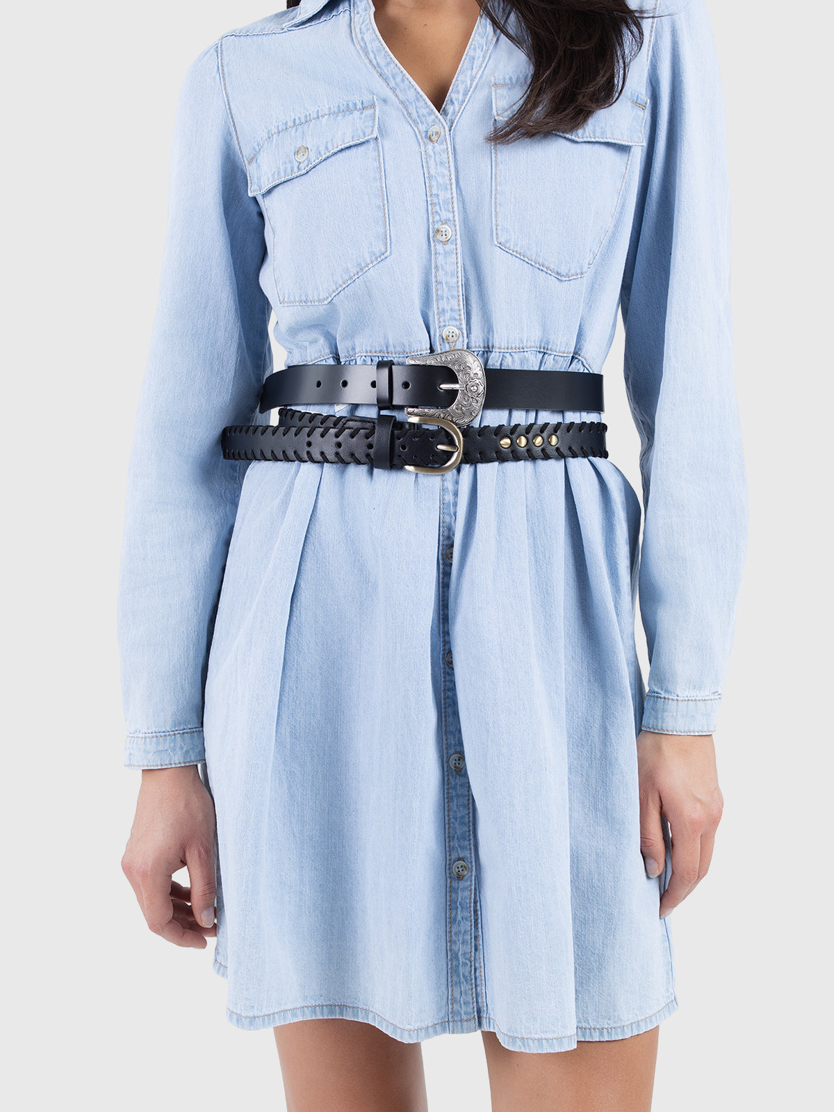 Flare short denim dress