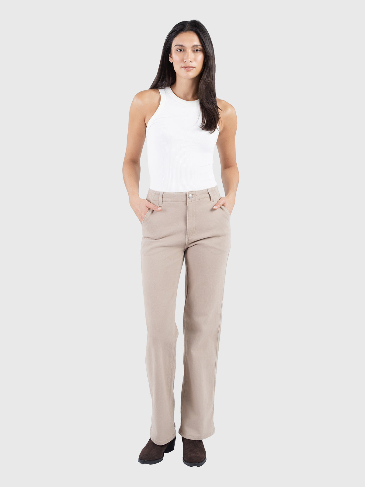 Wide leg cotton twill pant