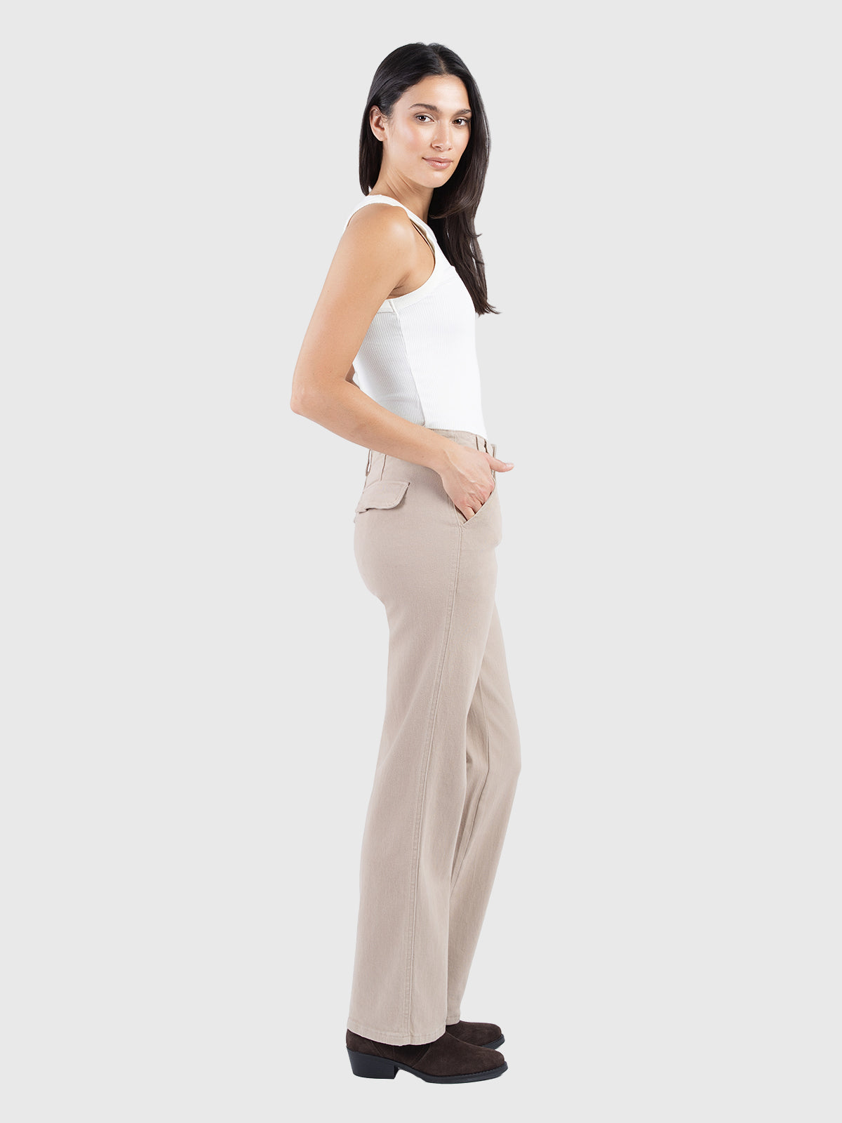 Wide leg cotton twill pant
