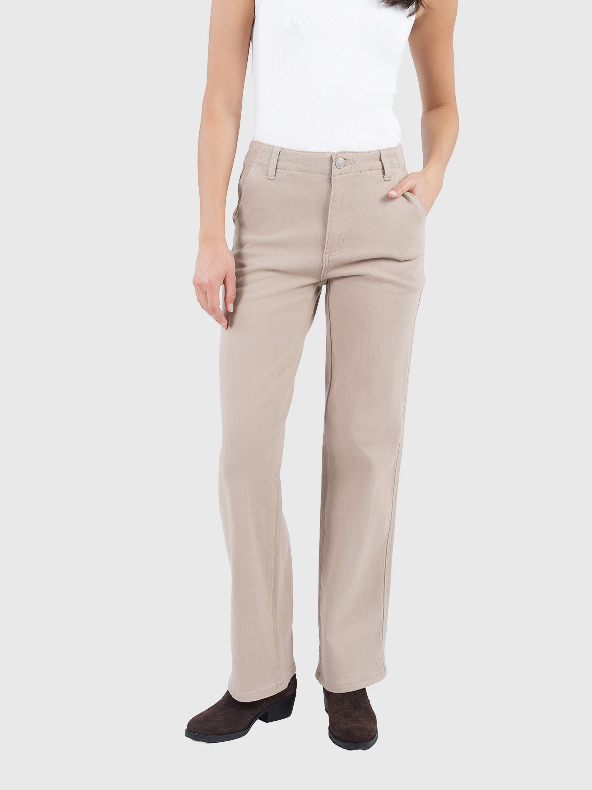 Wide leg cotton twill pant