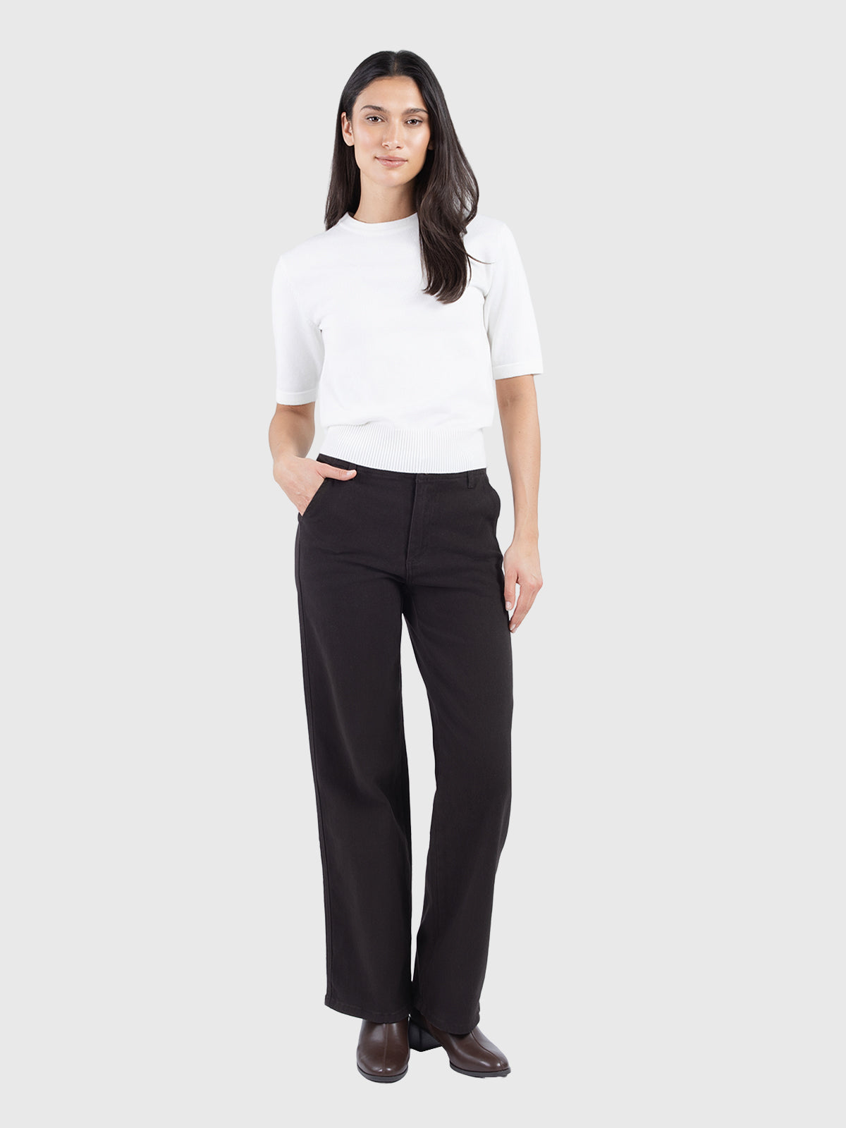 Wide leg cotton twill pant