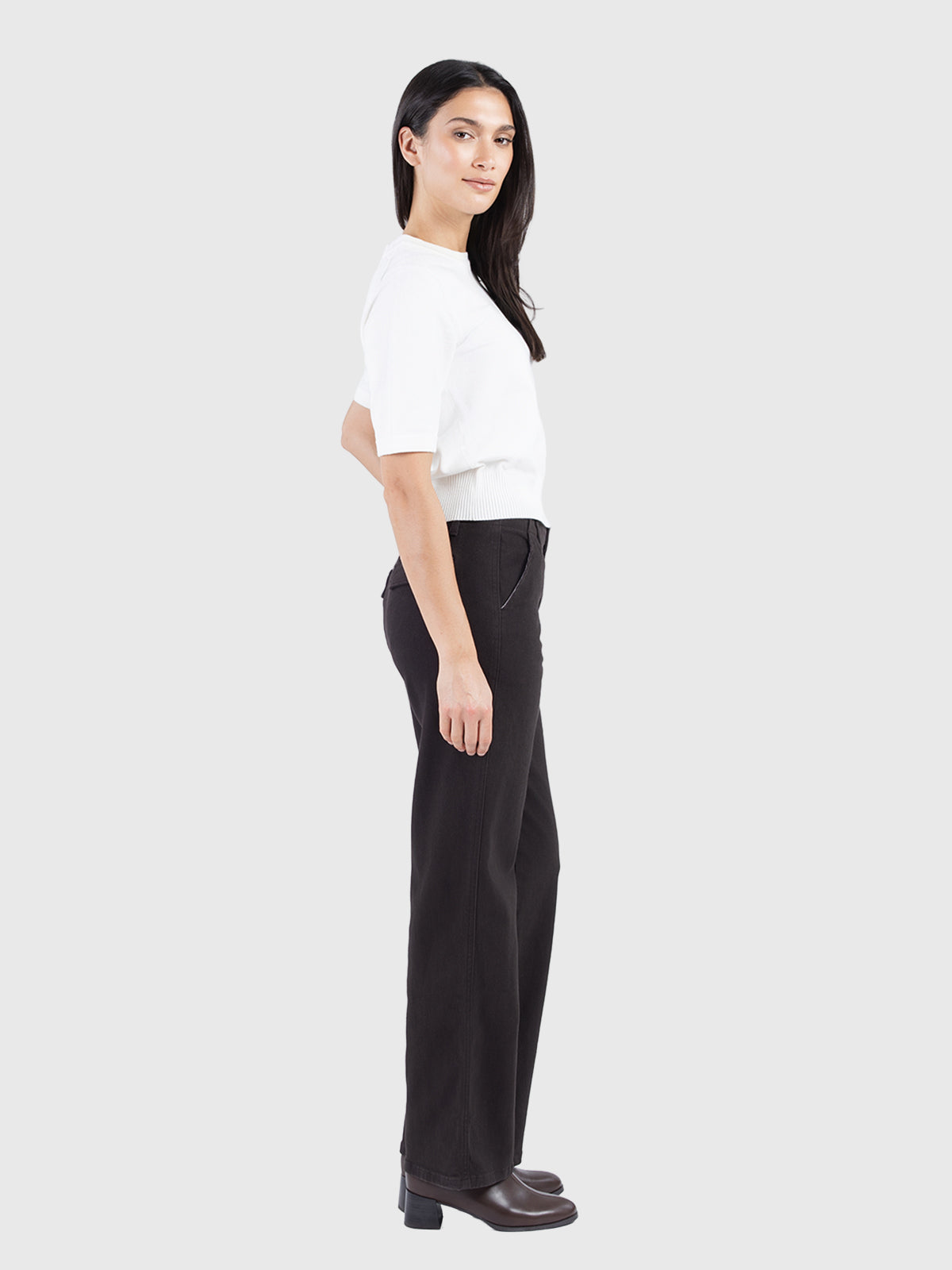 Wide leg cotton twill pant