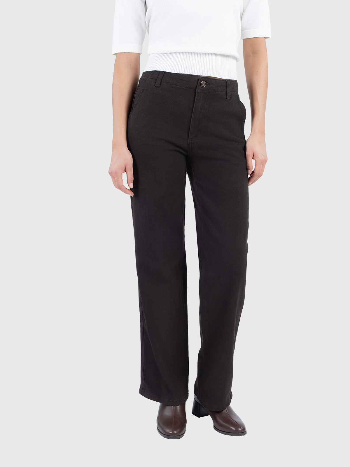 Wide leg cotton twill pant