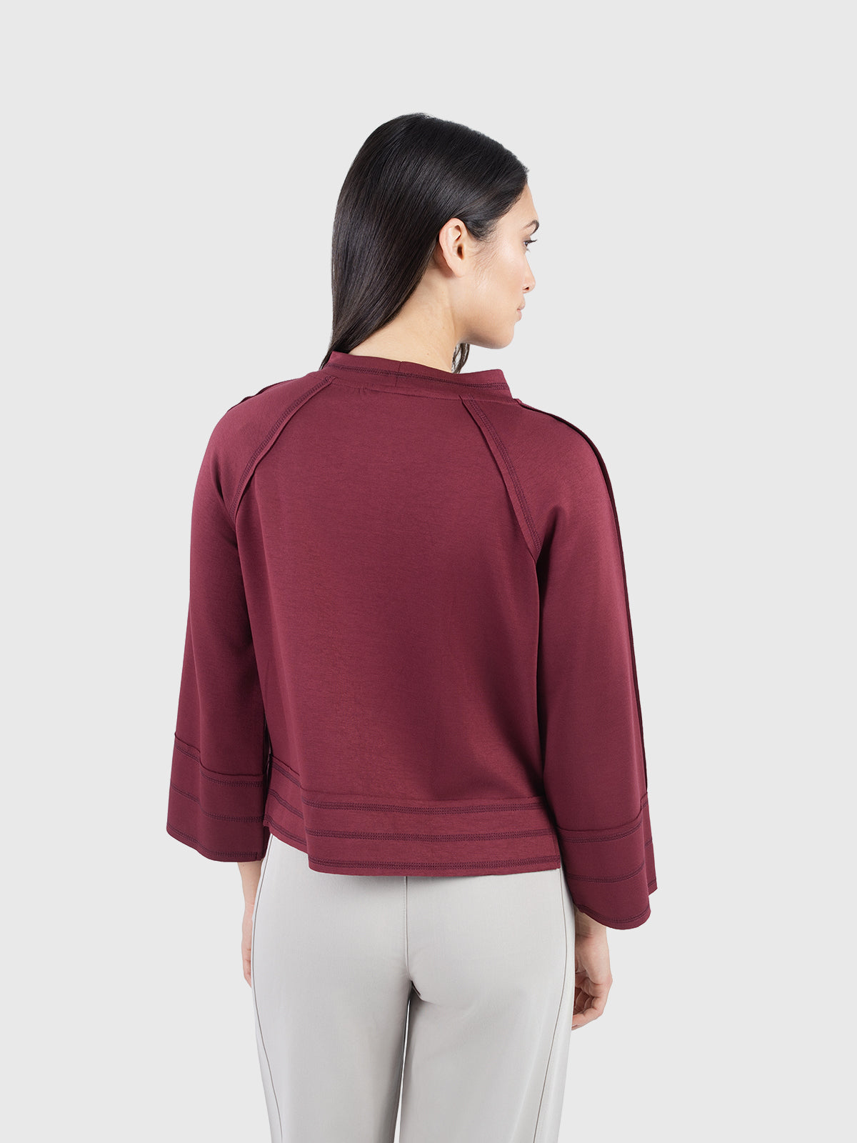 Raglan top with contrast seams