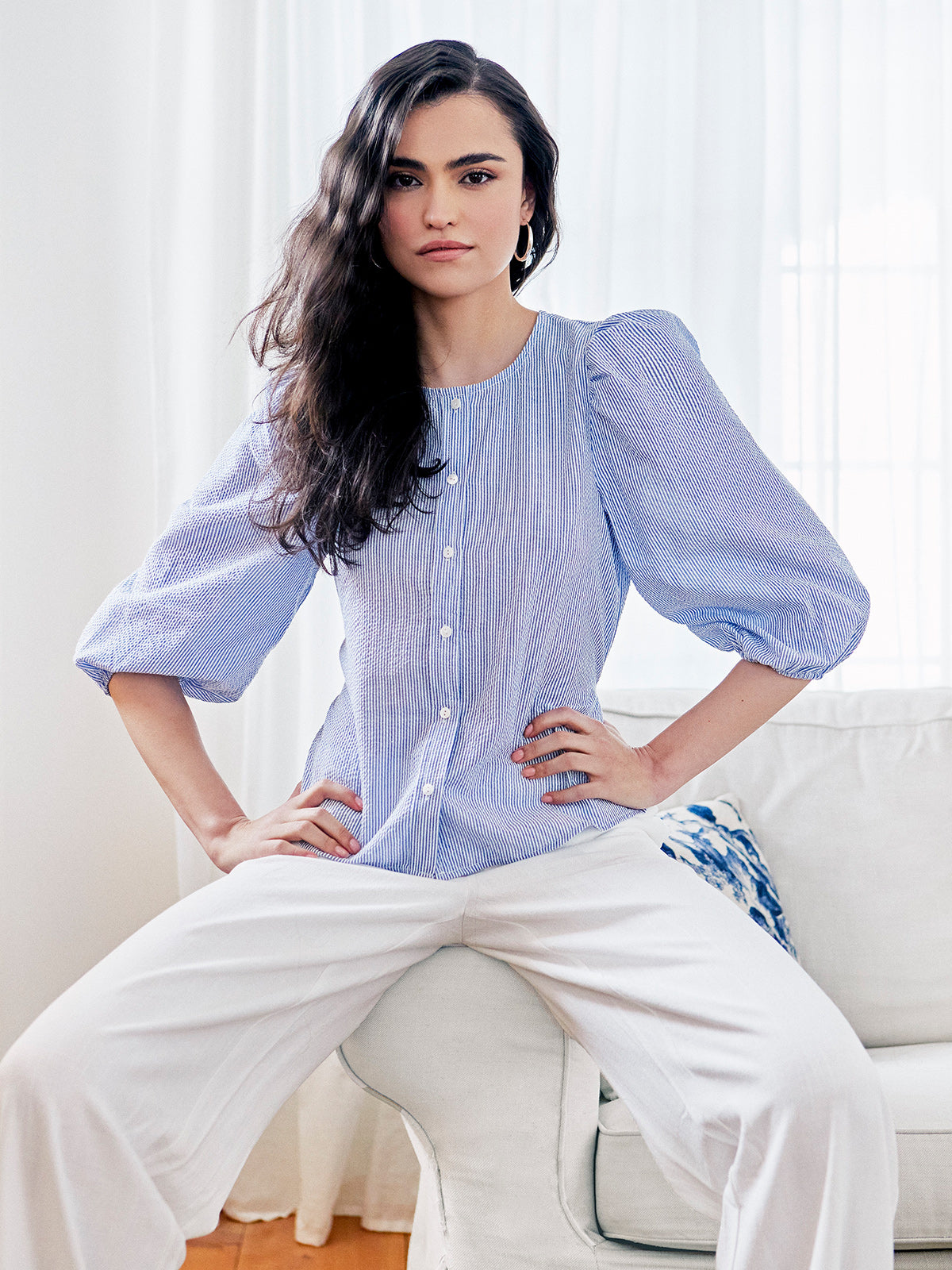 Striped blouse with puff sleeves