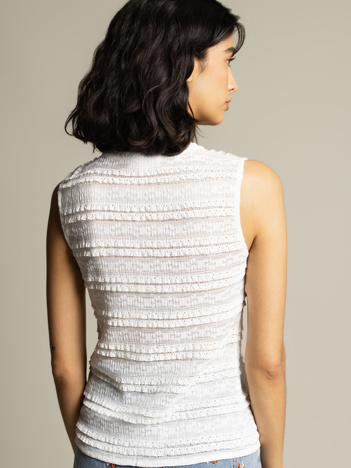 Button-up lace tank top