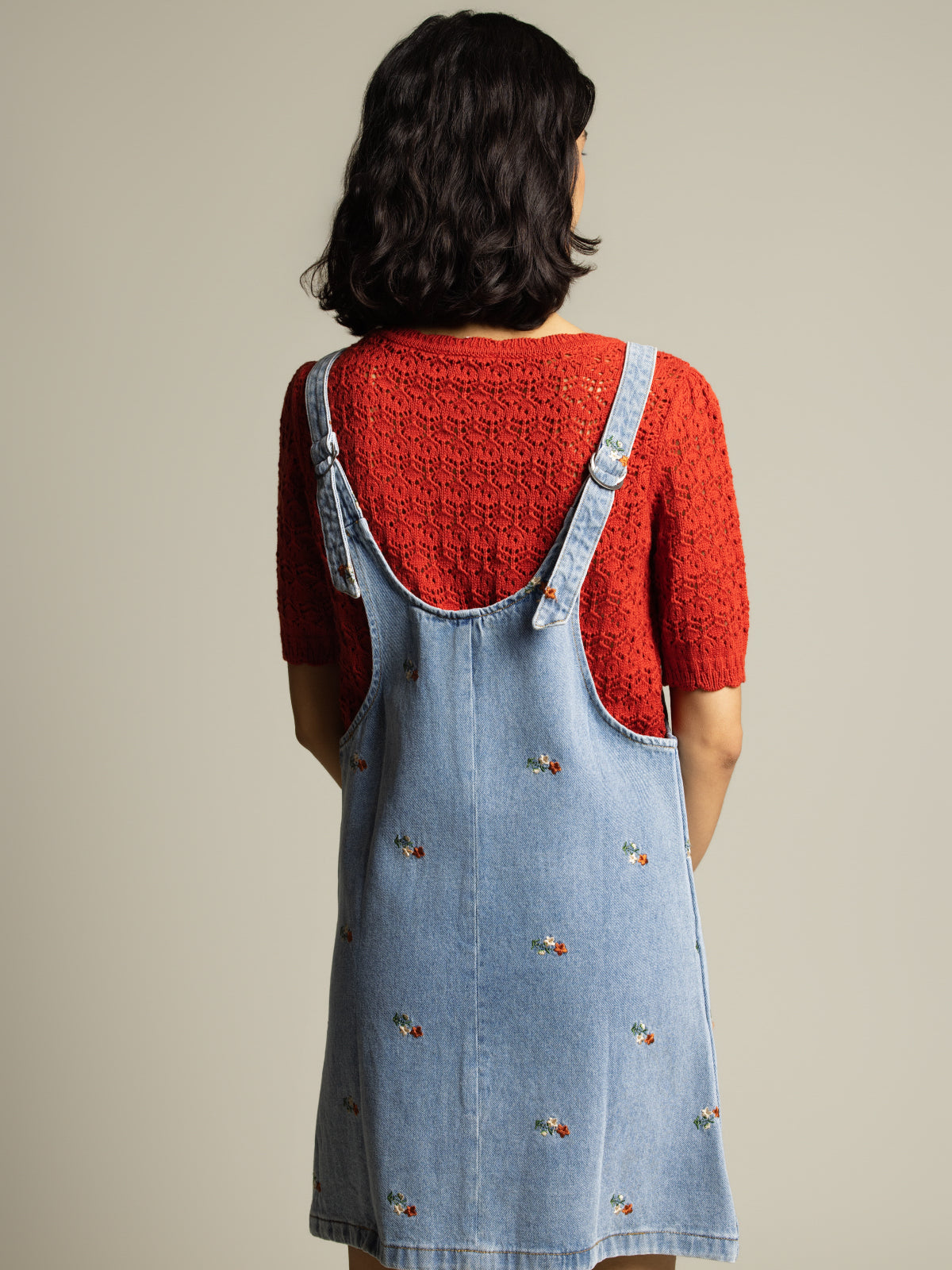 Robe chasuble denim brodée