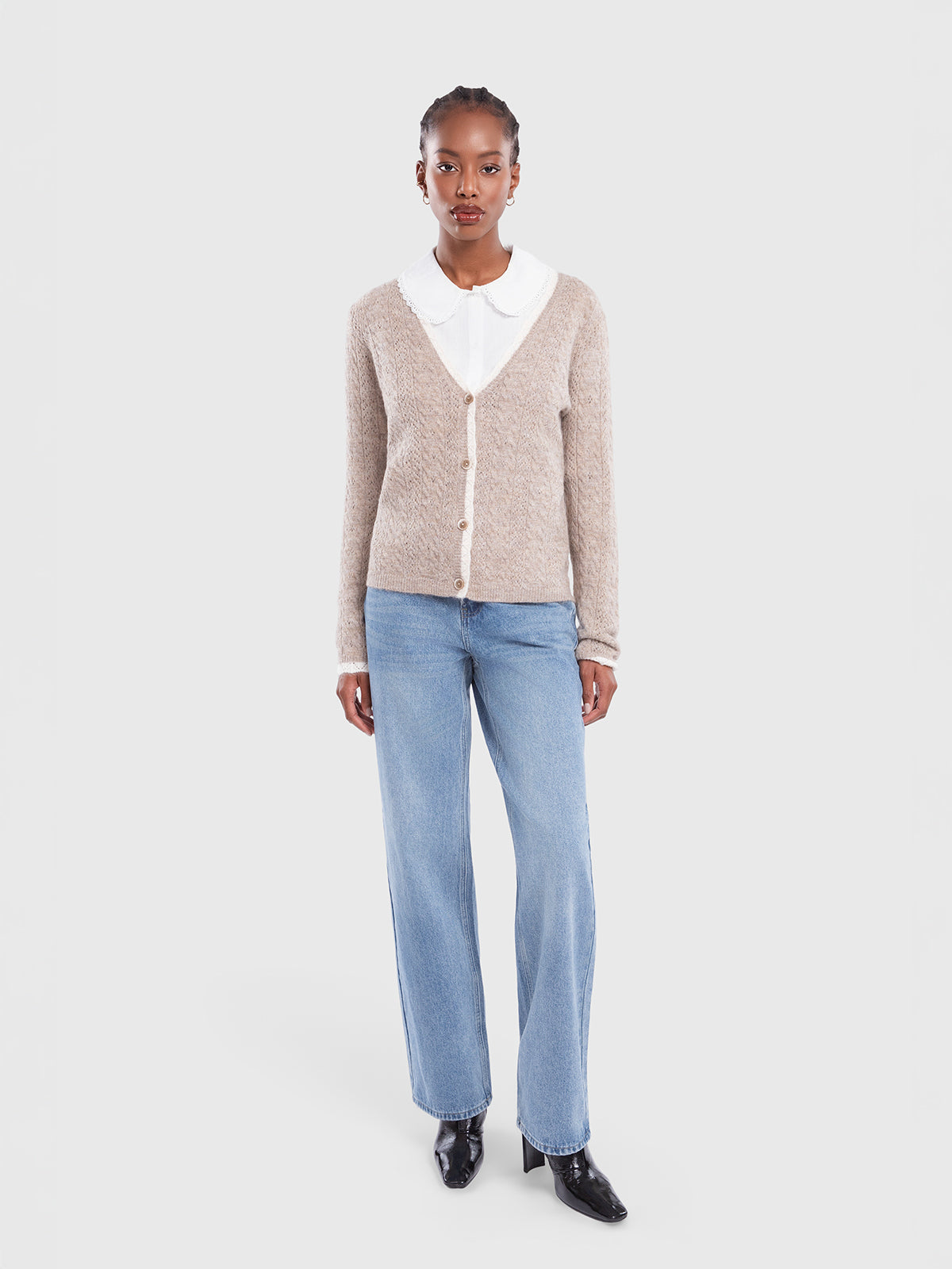 Cardigan torsadé à bordures contrastées