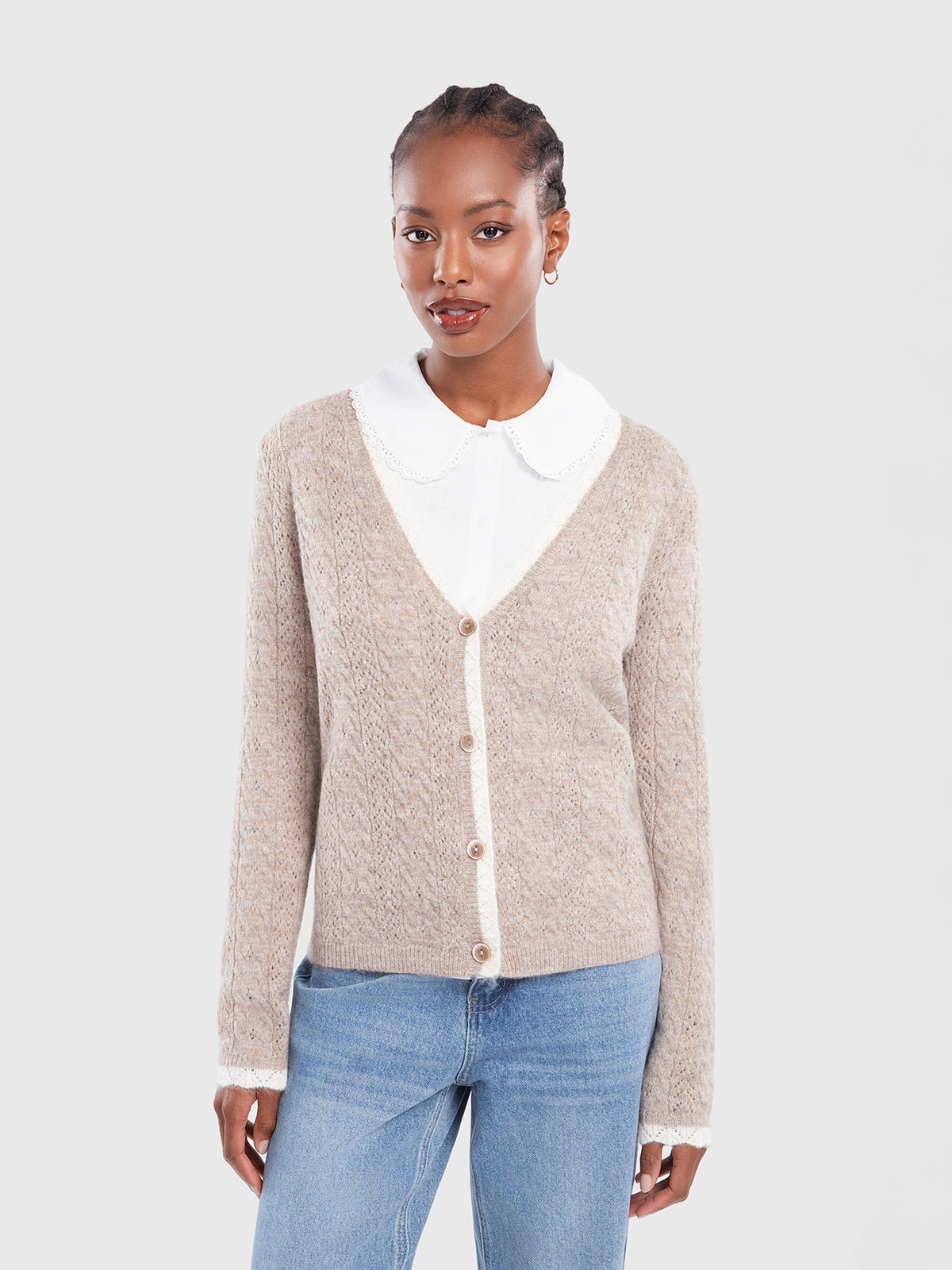 Cardigan torsadé à bordures contrastées