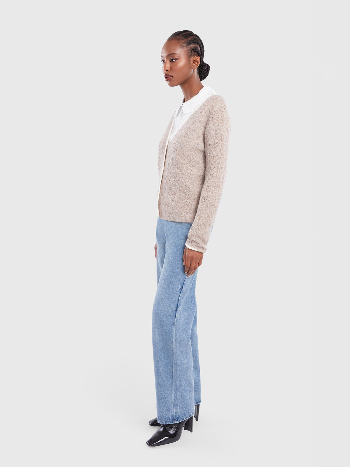 Cardigan torsadé à bordures contrastées
