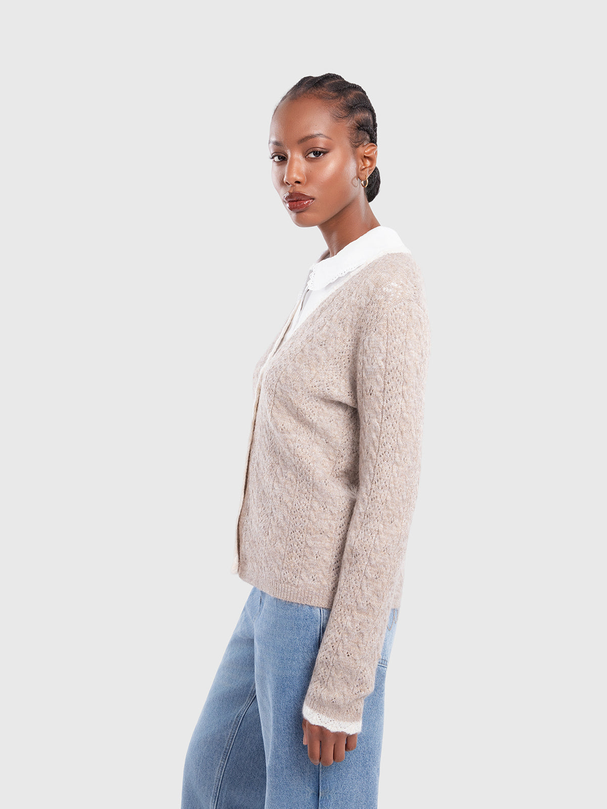 Cardigan torsadé à bordures contrastées