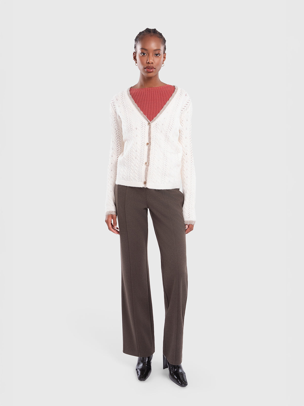 Cardigan torsadé à bordures contrastées