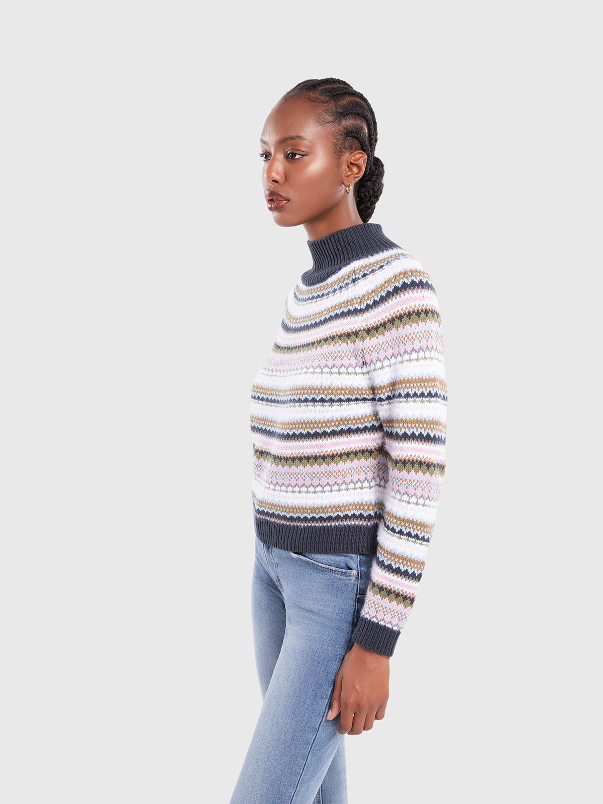 Pull jacquard à col montant