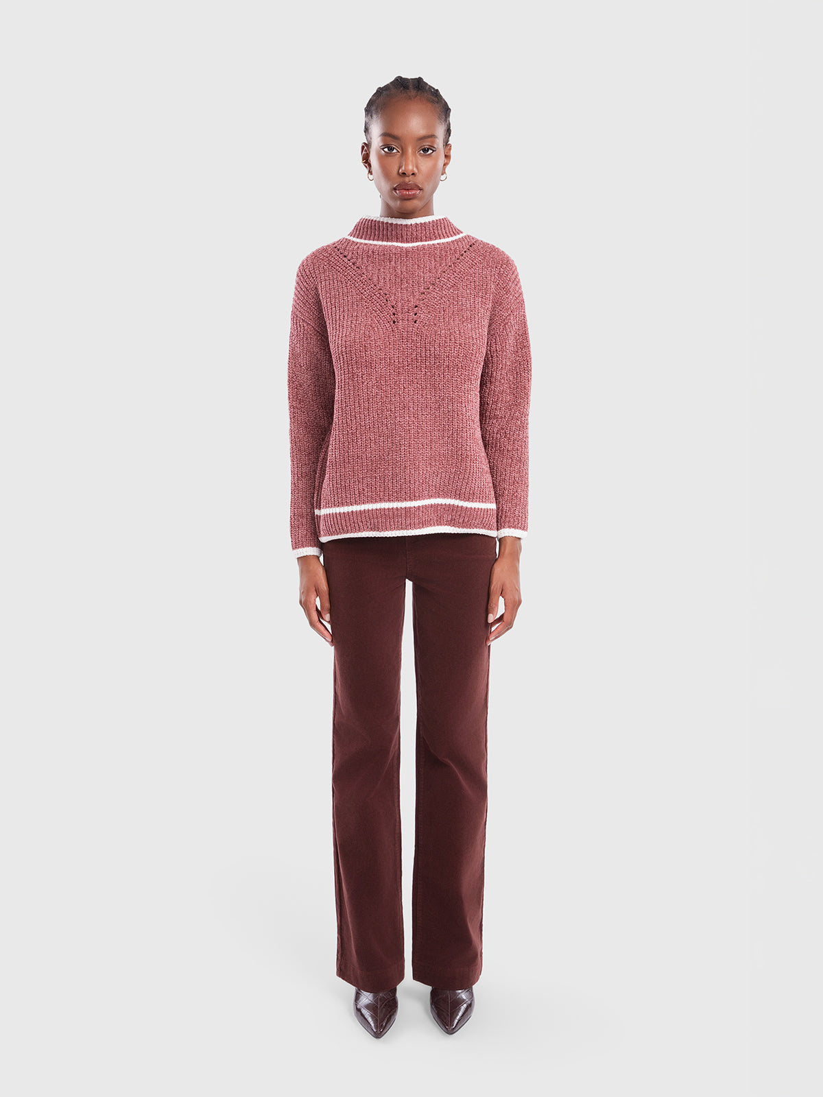Pull en chenille à bordures contrastées