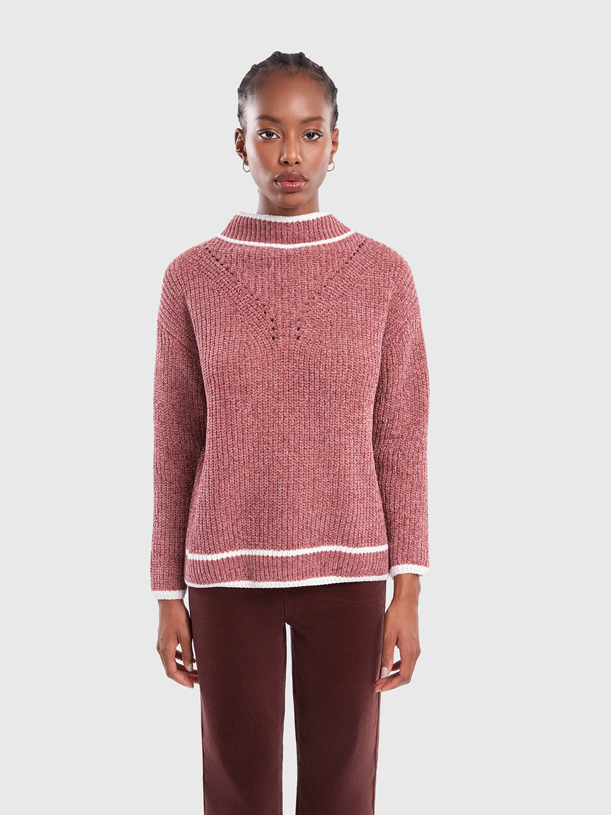 Pull en chenille à bordures contrastées