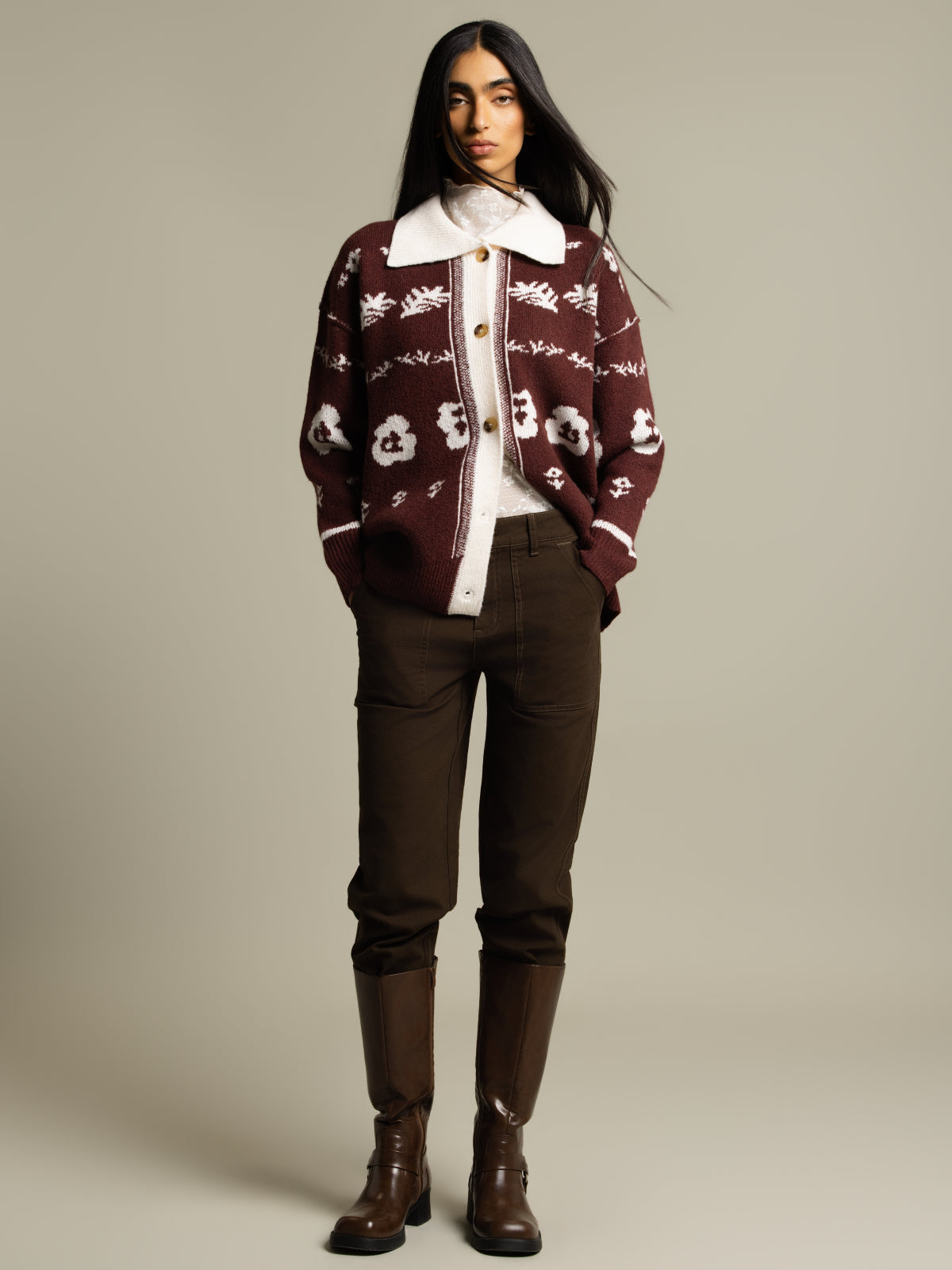 Cardigan jacquard bohème