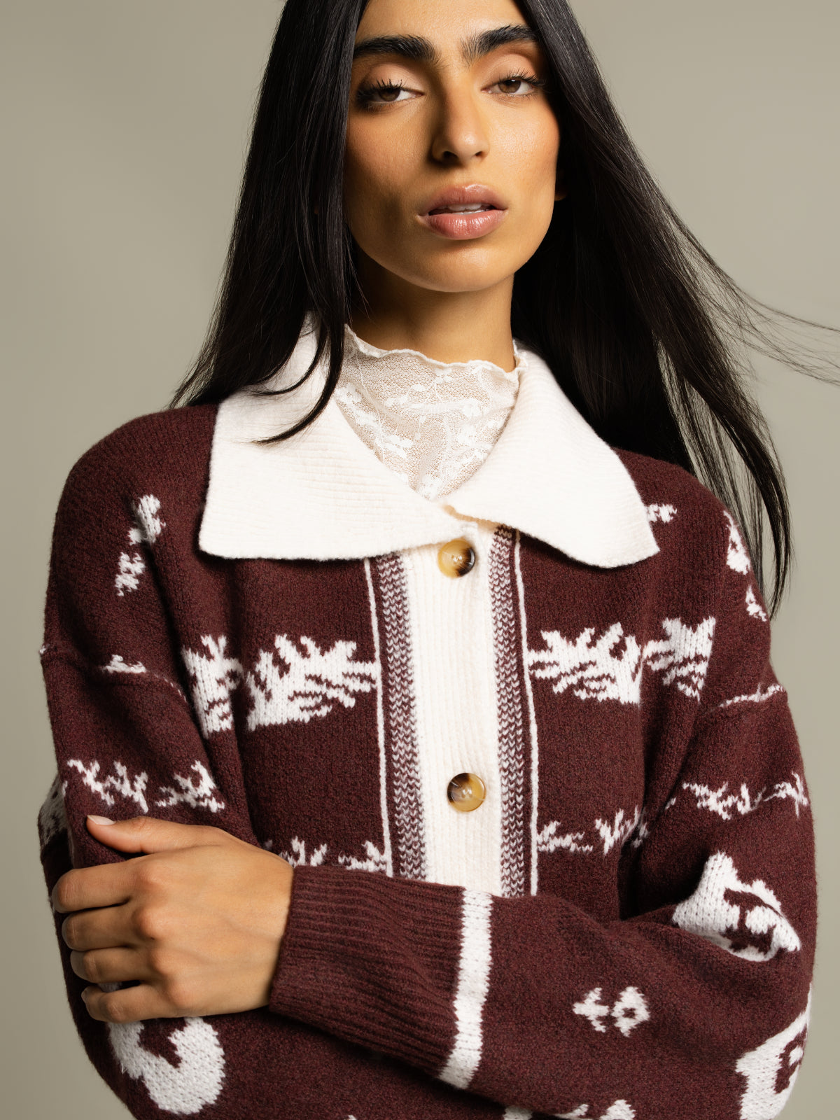 Cardigan jacquard bohème