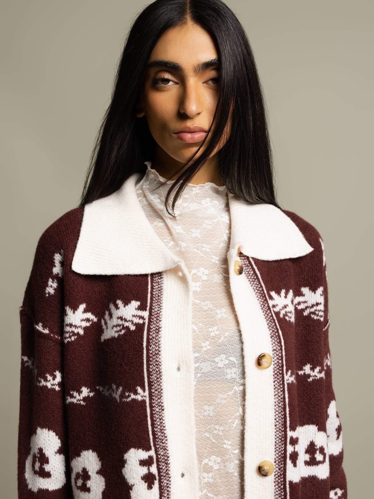 Cardigan jacquard bohème