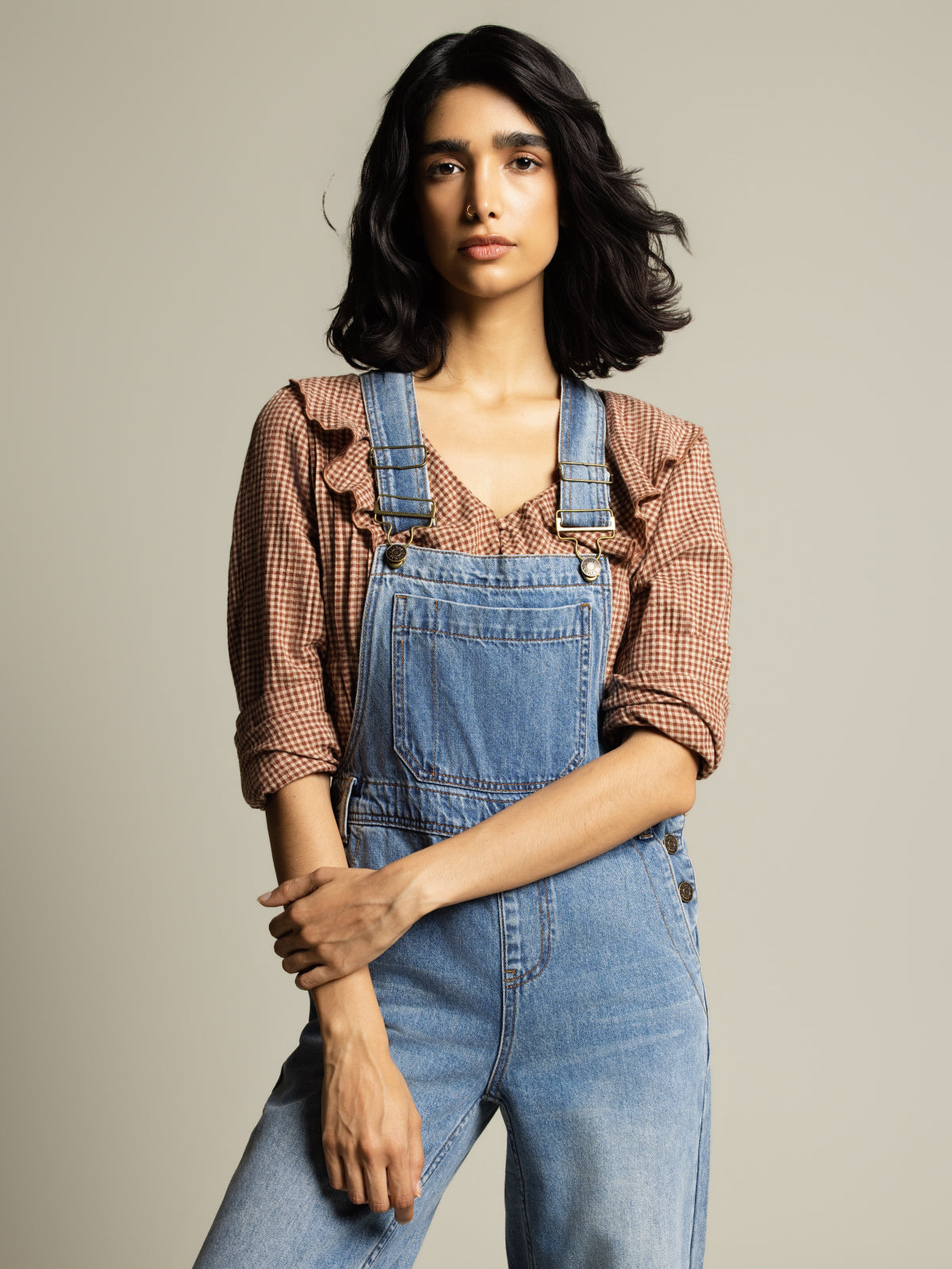 Wide-leg denim overalls