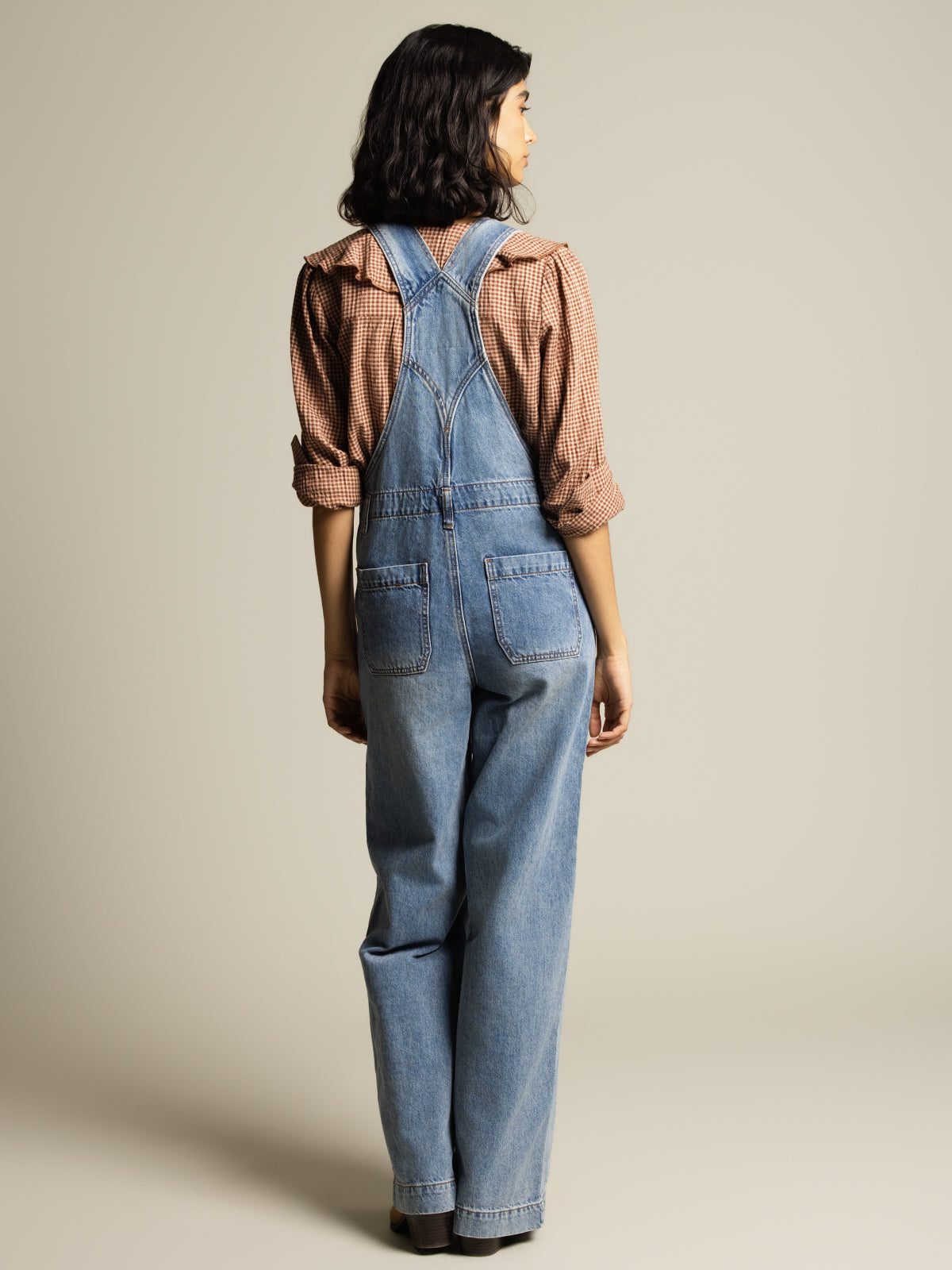 Wide-leg denim overalls