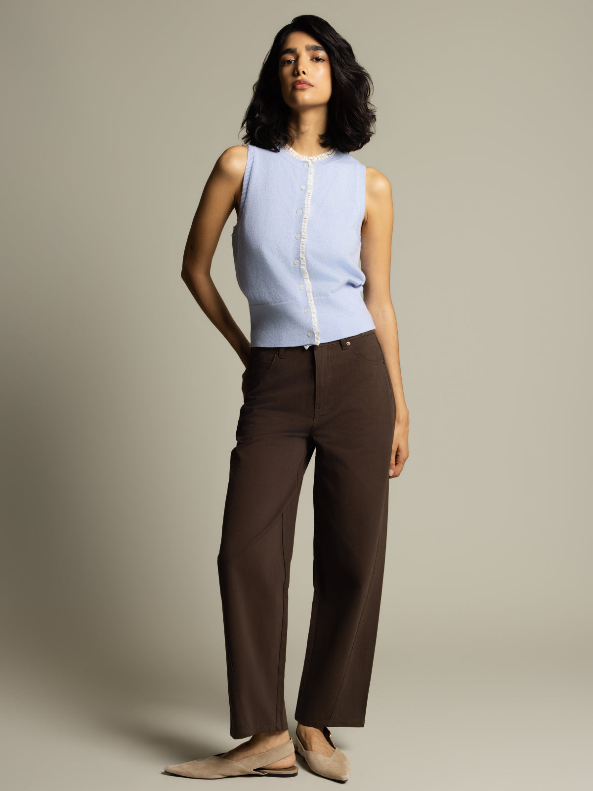 Pantalon barrel en sergé