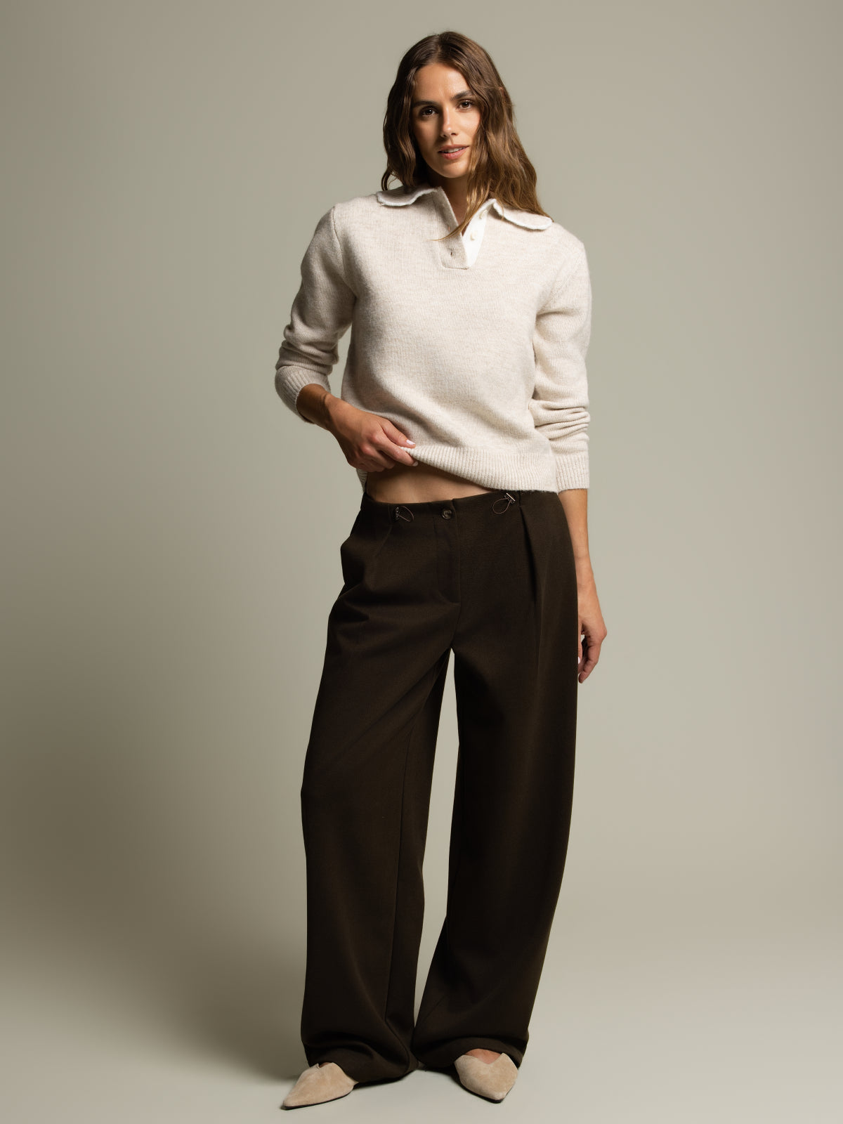 Pantalon jambe large à cordon