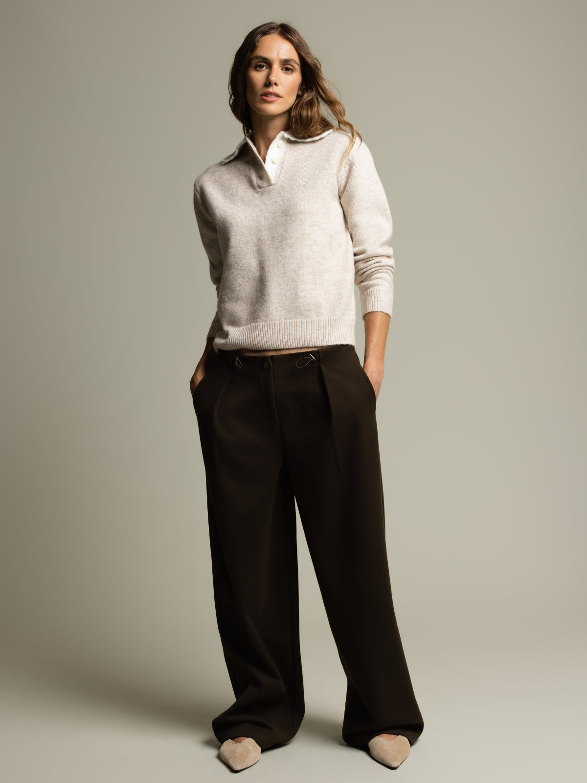 Pantalon jambe large à cordon
