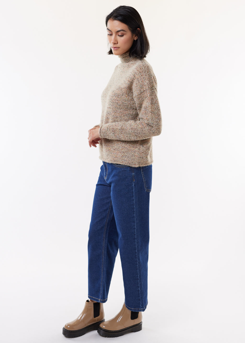 Mixed Yarn Mock Neck Pullover