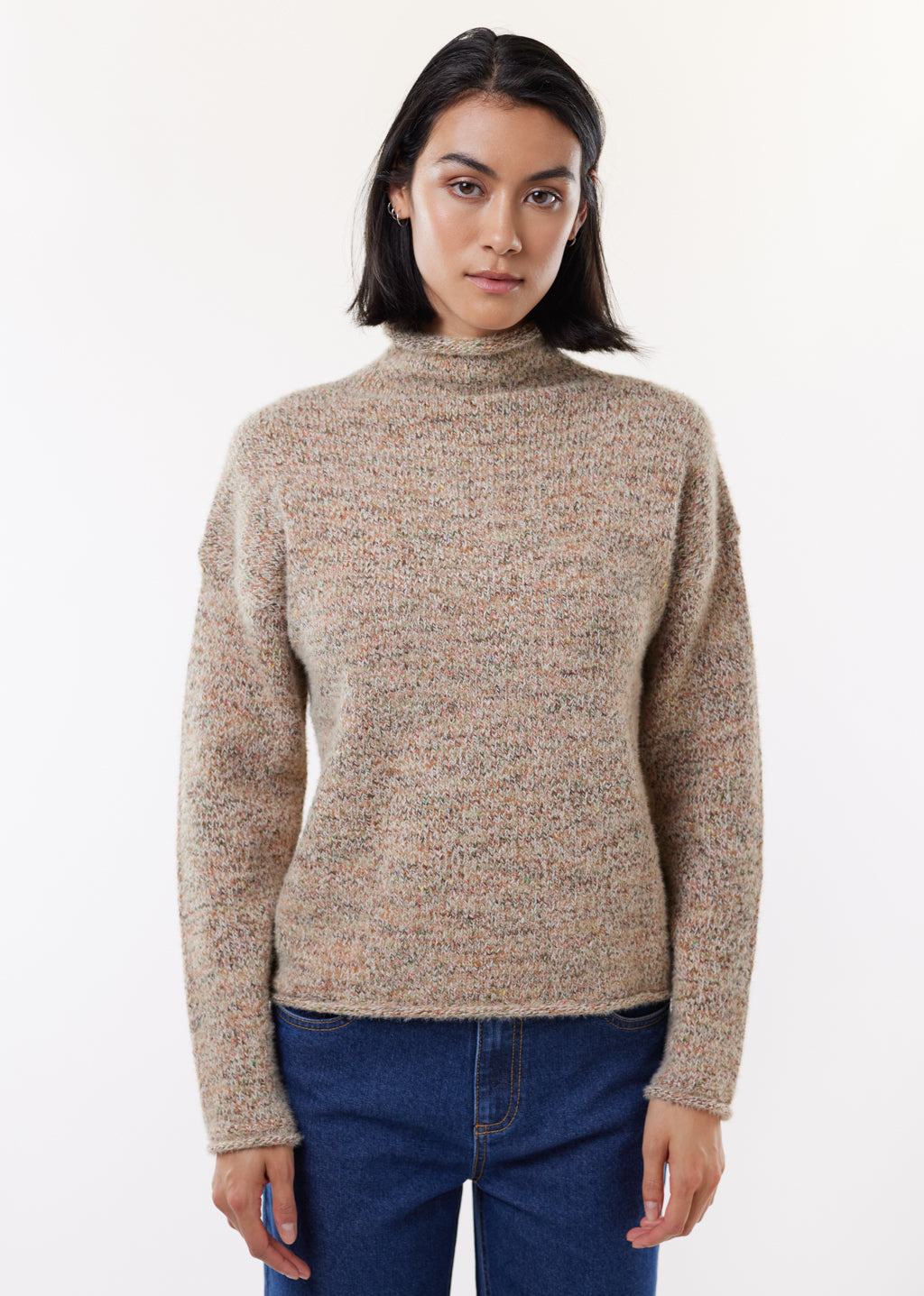 Mixed Yarn Mock Neck Pullover